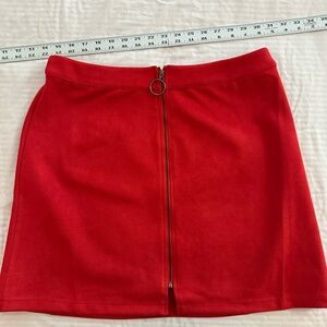 Aryeh Bold Red Suede Mini Skirt with Front Zipper